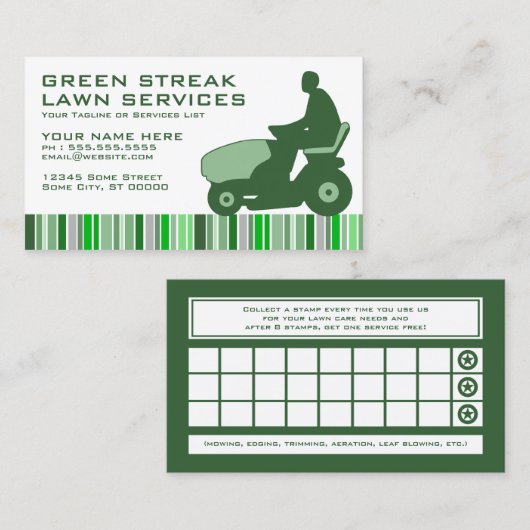 緑の縞の芝生サービス ロイヤリティカード (正面/裏面)