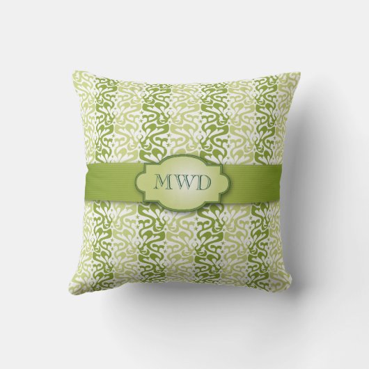 緑の縞模様モノグラム クッション (裏面)