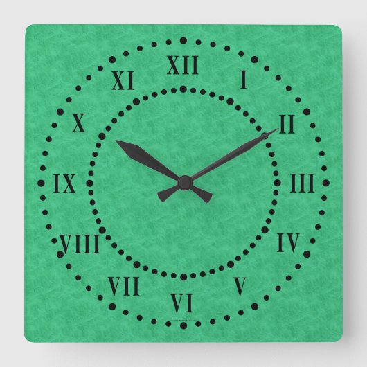 緑の羊皮紙ルックローマ数字ウォールクロック スクエア壁時計 (正面)