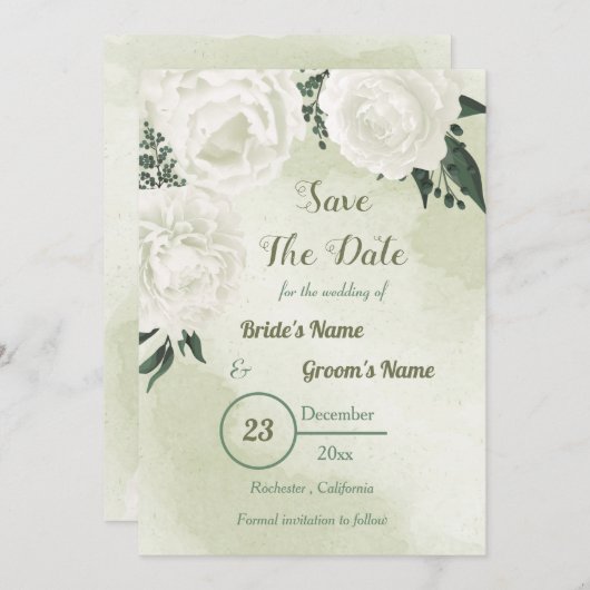 緑の美しい白い葉花 セーブザデート (正面/裏面)