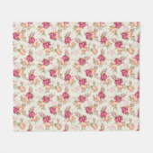 緑の美しい色のシャクヤクパターン フリースブランケット (正面(横))