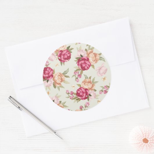 緑の美しい色の牡丹のパターン ラウンドシール (封筒)