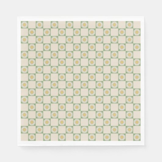 緑の美市松模様に的ひまわりY2Kパターン スタンダードランチョンナプキン (正面)
