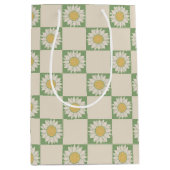 緑の美市松模様に的ひまわりY2Kパターン ミディアムペーパーバッグ (正面)