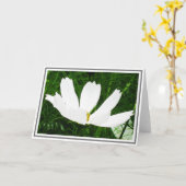 緑の群葉に対する白い宇宙の花 カード (黄色い花)
