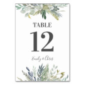 緑の群葉の水彩画の結婚式のテーブルカード テーブルナンバー (裏面)