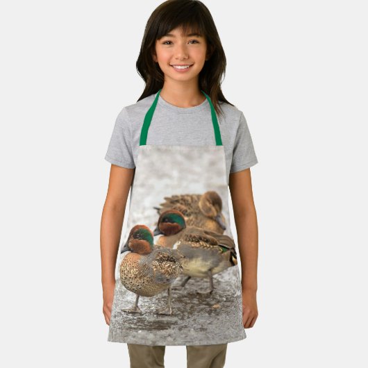 緑の翼を持つかわいいトリオティール（緑がかった色）アヒル エプロン (インサイチュ)