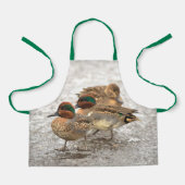 緑の翼を持つかわいいトリオティール（緑がかった色）アヒル エプロン (正面)