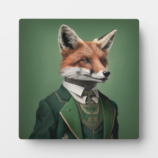 緑の聖パトリックデーのスーツを着た赤いキツネ フォトプラーク (正面)