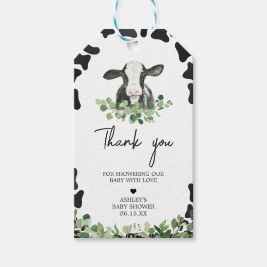 緑の聖牛の赤ちゃんシャワーメッセージカード ギフトタグ (正面)