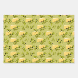 緑の背中にオリーブの枝の継ぎ目のないパターン ラッピングペーパーシート