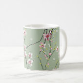 緑の背中に小さな赤と黄色の花模様 コーヒーマグカップ (正面右)
