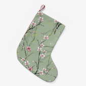 緑の背中に小さな赤と黄色の花模様 スモールクリスマスストッキング (正面 (吊り時))