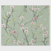 緑の背中に小さな赤と黄色の花模様 ラッピングペーパー (フラット)