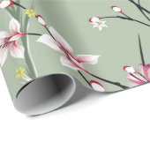 緑の背中に小さな赤と黄色の花模様 ラッピングペーパー (ロールコーナー)