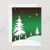 緑の背景が付いているホワイトクリスマスの木 シーズンポストカード (正面/裏面)