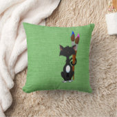 緑の背景で絵筆を持つ猫 クッション (ブランケット)