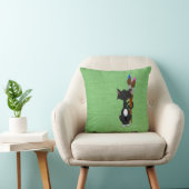 緑の背景で絵筆を持つ猫 クッション (椅子)