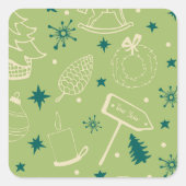 緑の背景とクリスマスツリー、シンボルや象徴、星 スクエアシール (正面)