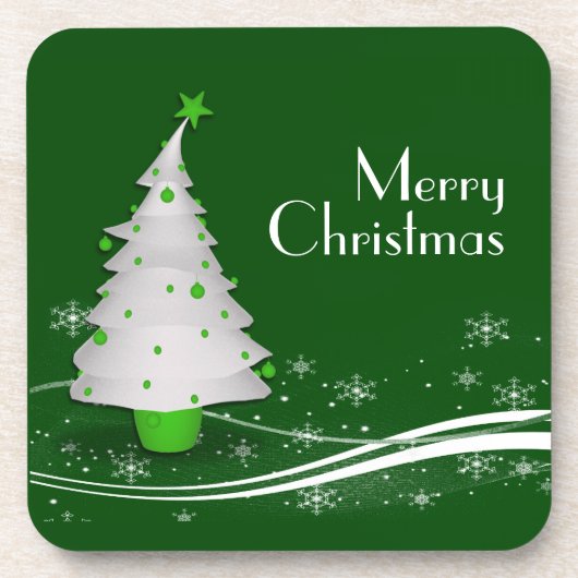 緑の背景と白い木のクリスマスコースター コースター (正面)