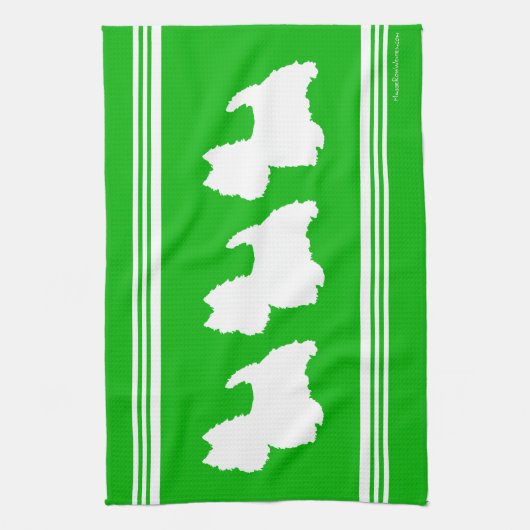 緑の背景にウェスティのシルエット キッチンタオル (縦)