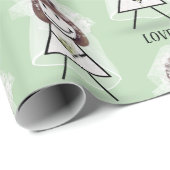 緑の背景にウェディングテキストと可愛い棒人間花嫁 ラッピングペーパー (ロールコーナー)