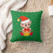 緑の背景にクリスマスの妖精と星 クッション (ブランケット)