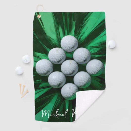 緑の背景にゴルフボールを抽象芸術 ゴルフタオル (インサイチュ)