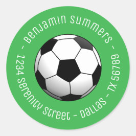 緑の背景にサッカーボールとカスタムテキスト ラウンドシール