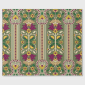 緑の背景にジオメトリムガルペイズリーパターンを表示 ラッピングペーパー (フラット)