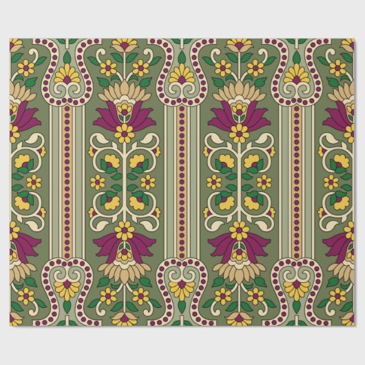 緑の背景にジオメトリムガルペイズリーパターンを表示 ラッピングペーパー (フラット)