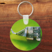 緑の背景にドル紙幣の折り紙ゾウ キーホルダー (正面)