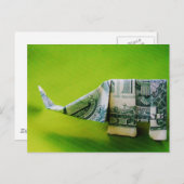 緑の背景にドル紙幣の折り紙ゾウ ポストカード (正面/裏面)