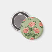 緑の背景にピンクの花柄 | シームレス マグネット (正面/裏面)
