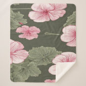 緑の背景にピンク色の花 シェルパブランケット (正面)