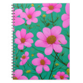 緑の背景にピンク色の花 ノートブック (正面)