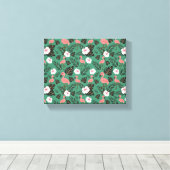 緑の背景にフラミンゴシームレスパターンピンク キャンバスプリント (インサイチュ (ウッドフロア))