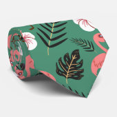 緑の背景にフラミンゴシームレスパターンピンク ネクタイ (ロール)