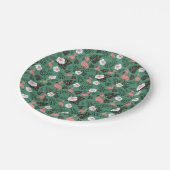 緑の背景にフラミンゴシームレスパターンピンク ペーパープレート (アングル)