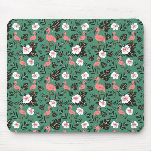 緑の背景にフラミンゴシームレスパターンピンク マウスパッド (正面)