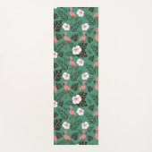 緑の背景にフラミンゴシームレスパターンピンク ヨガマット (正面)