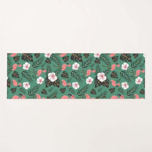 緑の背景にフラミンゴシームレスパターンピンク ヨガマット (正面(横))