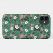 緑の背景にフラミンゴシームレスパターンピンク Case-Mate iPhoneケース (裏面(横))