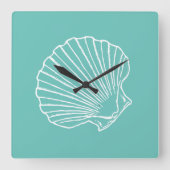 緑の背景にミニマリストの海のシェル スクエア壁時計 (正面)