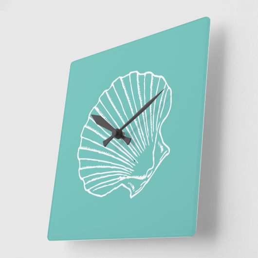 緑の背景にミニマリストの海のシェル スクエア壁時計 (傾斜)