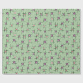 緑の背景に幾何学的な紫色のタンフラワー ラッピングペーパー (フラット)