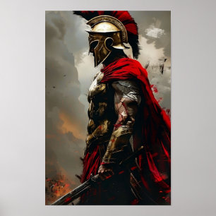 緑の背景に描かれたスパルタン戦士のポスター ポスター