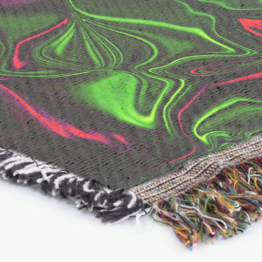 緑の背景に曲線状の赤いストロークを鏡像化 スローブランケット (コーナー)