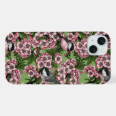 緑の背景に桜とシジュウカラ iPhoneケース (裏面横)