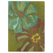 緑の背景に水色と焦げたオレンジ色の花 クリップボード (裏面)